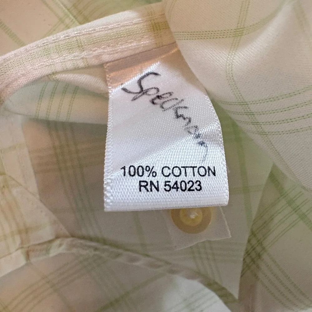 Banana Republic Shirt Mens Large 16-16.5 Green Grid Non-Iron Classic Fit Cotton